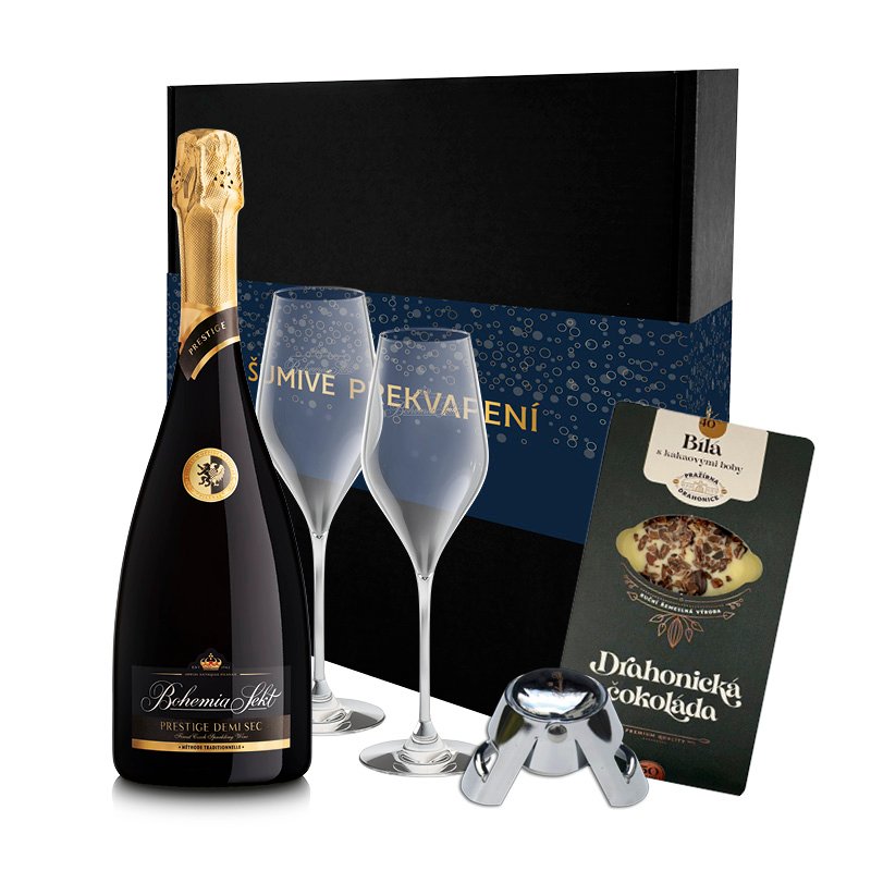 Dárkový set s Bohemia Sekt Prestige demi sec a bílou čokoládou
